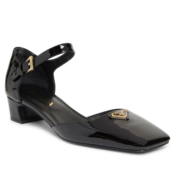 PRADA Modellerie Logo D'Orsay Square Toe Ankle Strap Mary Jane Pumps Heels - Picture 1 of 16